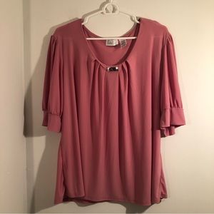 Linda Leal Blouse Womens 3X Center Accent Piece  Mauve Color Half Sleeve